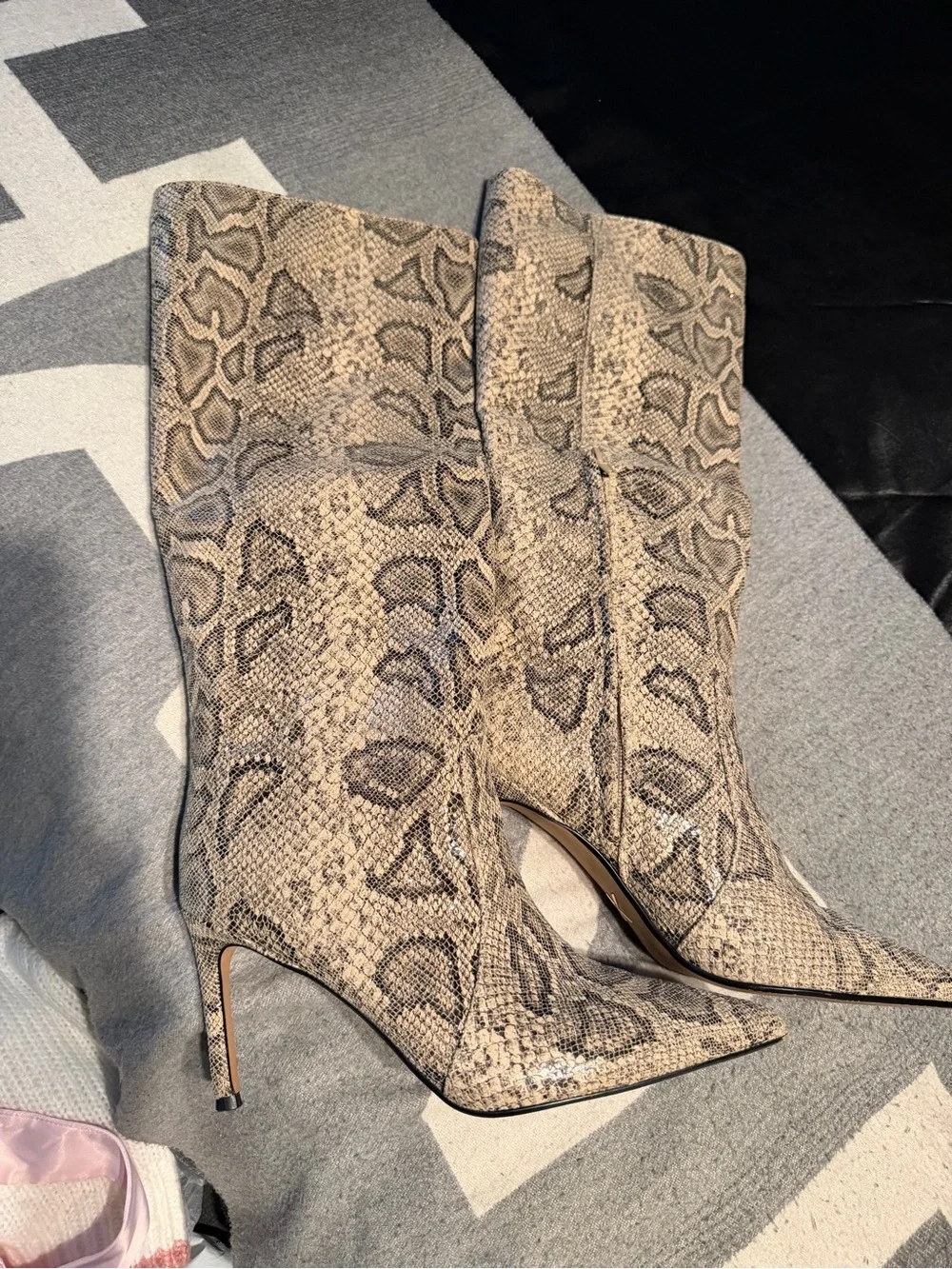 Express Snakeskin Over-the-Knee Pointed Stiletto Boot - Brown